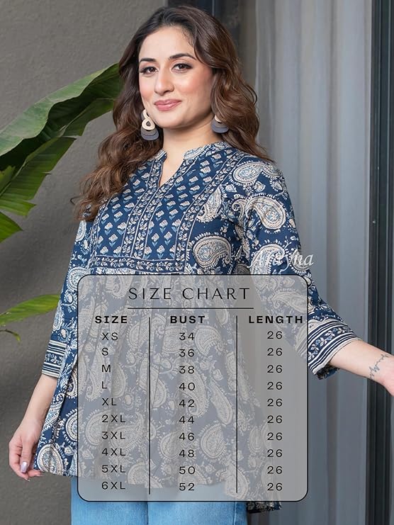 Arivana Women's Pure Cotton Paisley Printed Tunic Top – Comfortable Everyday Wear