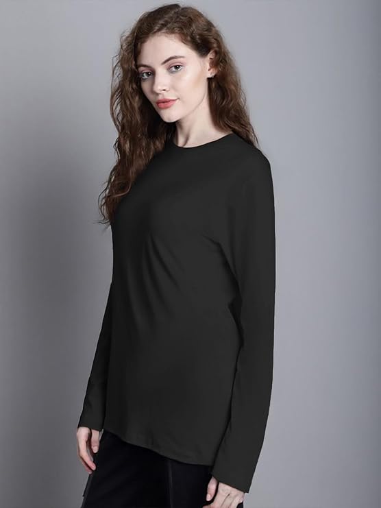 JOVELLA Pure Cotton Round Neck Regular Fit Solid Full Sleeve T-Shirt for Women & Girls in 6 Colors