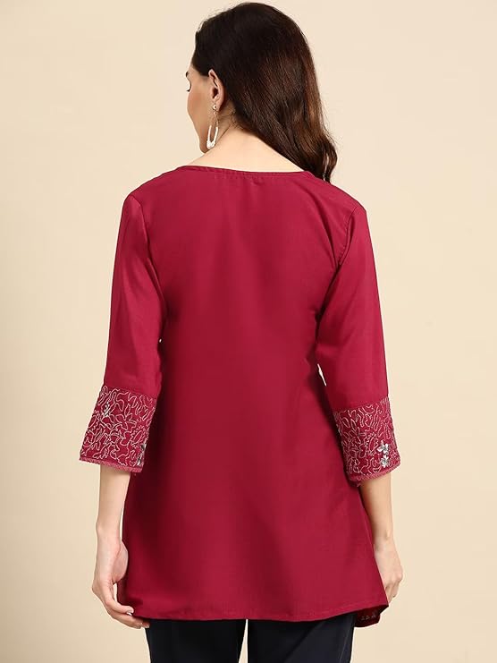 Rivoria Women's Rayon Regular Fit Embroidered Top for Casual, Office and Everyday Stylish Wear