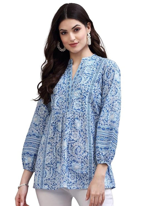 Rivora Women's Cotton Regular Fit Top with Elegant Floral Print – Stylish & Comfortable Casual Wear