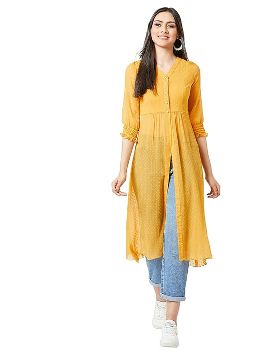 Mira Charm Women's Elegant V-Neck Empire Maxi Top with 3/4 Sleeves for Casual and Party Wear