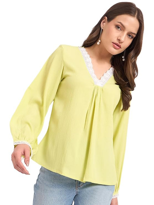 StyleCraft Self Design Lace A-Line Top - Chic Ethnic & Western Summer Wear for Women - Trendy & Light