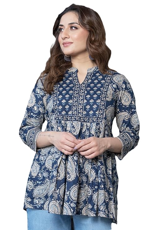 Arivana Women's Pure Cotton Paisley Printed Tunic Top – Comfortable Everyday Wear