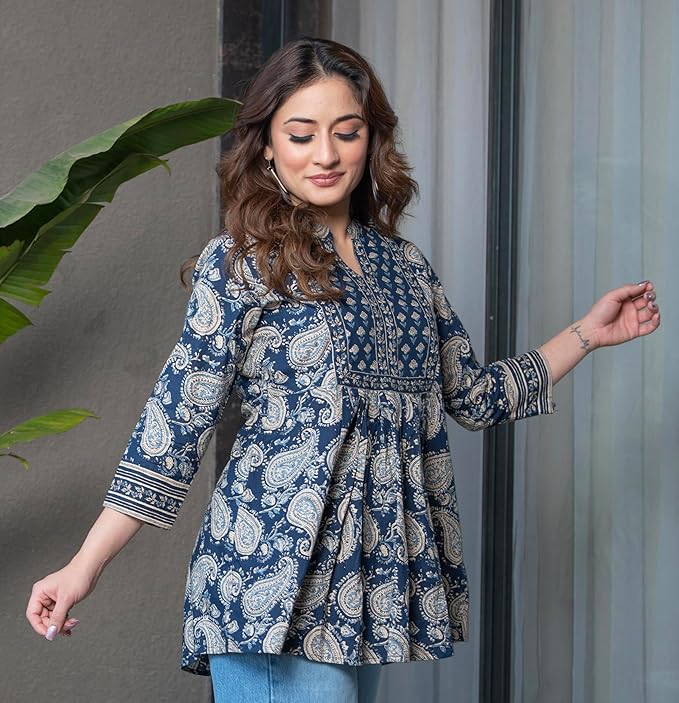Arivana Women's Pure Cotton Paisley Printed Tunic Top – Comfortable Everyday Wear